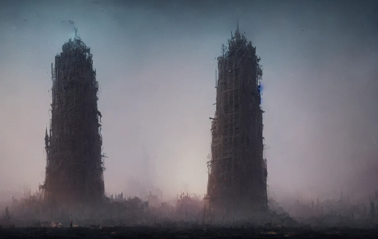 Prompt: A digital painting of the tower of Babylon, dim moonlight, by Ismail Inceoglu and Caspar David Friedrich, stunning, photorealistic, highly-detailed, 4k, ue5, light effect, rtx on, realistic, cinematic, IMAX quality, trending on artstation