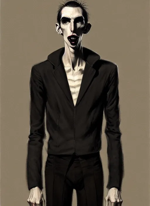Prompt: portrait of a lanky man with a crooked nose and a confident expression, 1 9 6 0 s, black clothes, goth, punk, funk, intricate, elegant, highly detailed, digital painting, artstation, concept art, smooth, sharp focus, illustration, art by wlop, mars ravelo and greg rutkowski