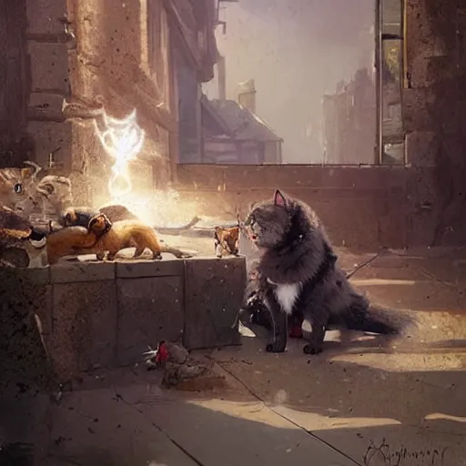 Image similar to a war between dogs and cats, digital art by greg rutkowski and artgerma