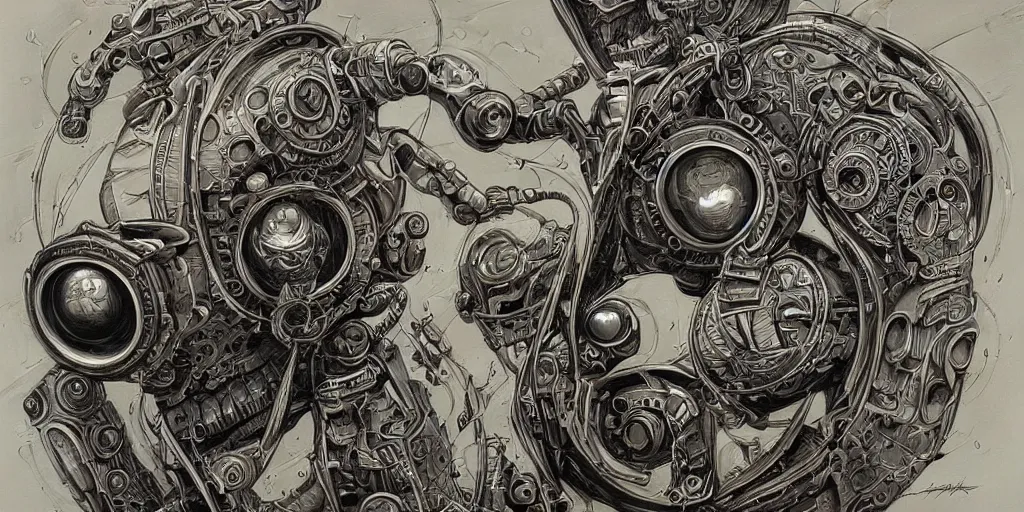 Image similar to a beautiful painting of robot by aaron horkey, trending on artstation