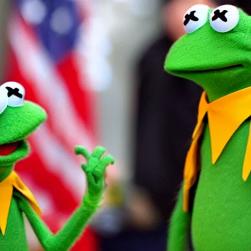 Prompt: Kermit the Frog being inaugurated president