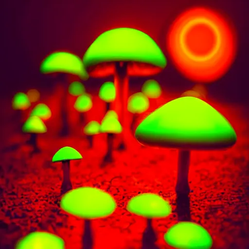 Prompt: adorable toadstools, psychedelic art, neon glow, behance hd, bokeh