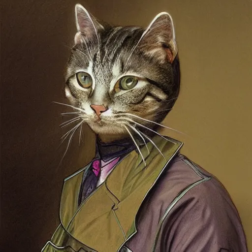 Image similar to high quality high detail portrait of a anthropomorphic cat radiologist in hospital background, ross draws, hyperrealism, intricate detailed, alphonse mucha, 8 k, sci - fi, pastel colors, artstation