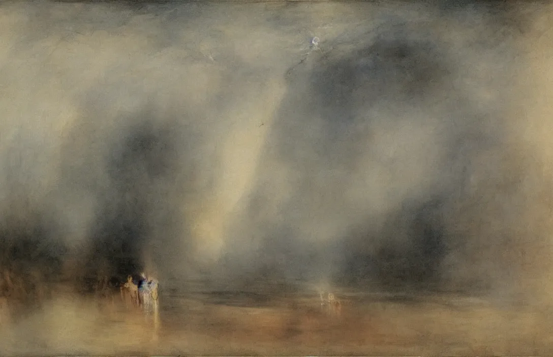 Image similar to the curve of a line can convey energy point of view of antagonist nightmarish world of fear, horror, and revulsion that shocks and disturbs the spectator with its emotional power building by mies van der rohe by jmw turner
