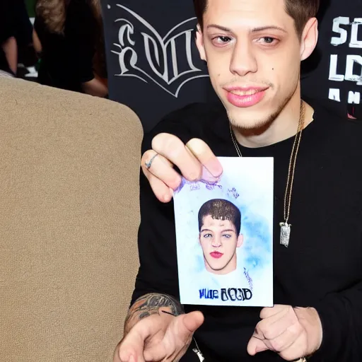 Image similar to pete davidson holding up a card that says 1 1 1 1 1 1 1 1 1