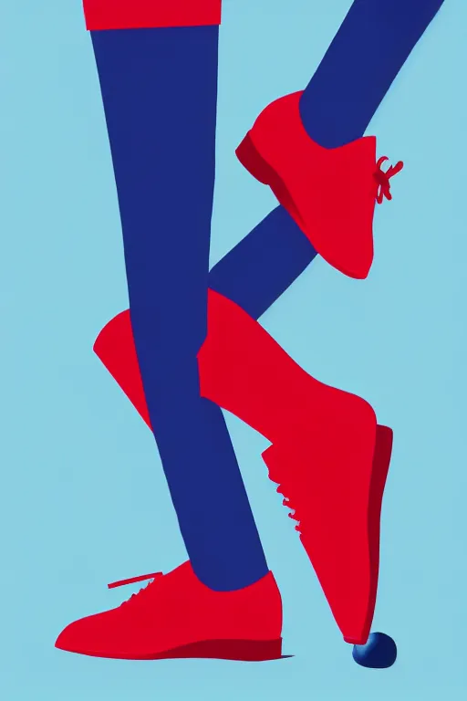 Image similar to minimal movie poster, mismatched red and blue shoes, dramatic