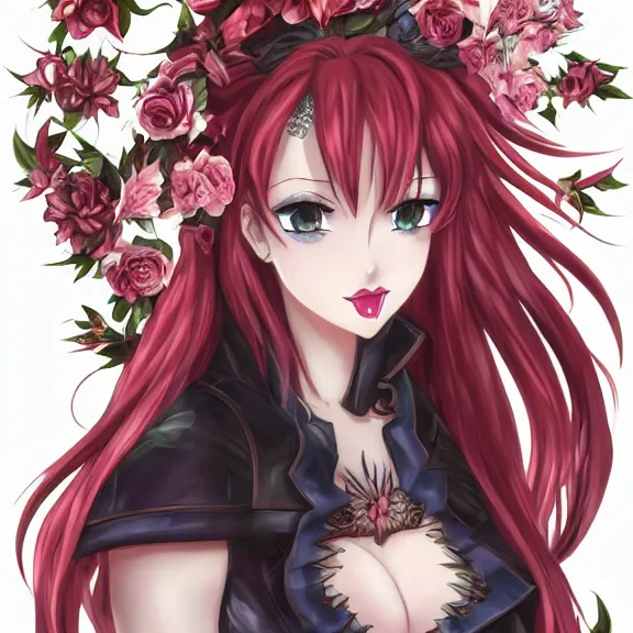 Image similar to christina rene hendricks as ahighschool dxd character, body covered in floral tattoos, d & d, fantasy, highly detailed, digital art, trending on artstation, smooth, sharp focus, illustration, art by peter tang and artgem