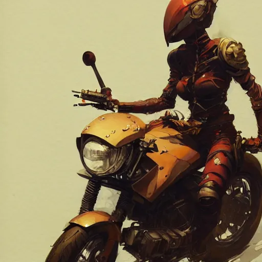 Image similar to concept art of motorcycle, highly detailed painting by dustin nguyen, akihiko yoshida, greg tocchini, greg rutkowski, cliff chiang, 4 k resolution, trending on artstation, 8 k