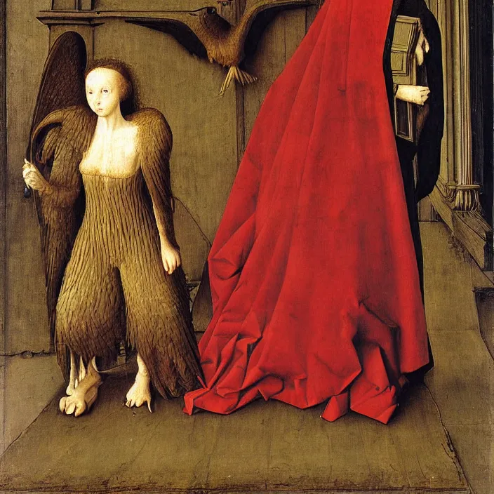 Prompt: a harpy, by Jan van Eyck