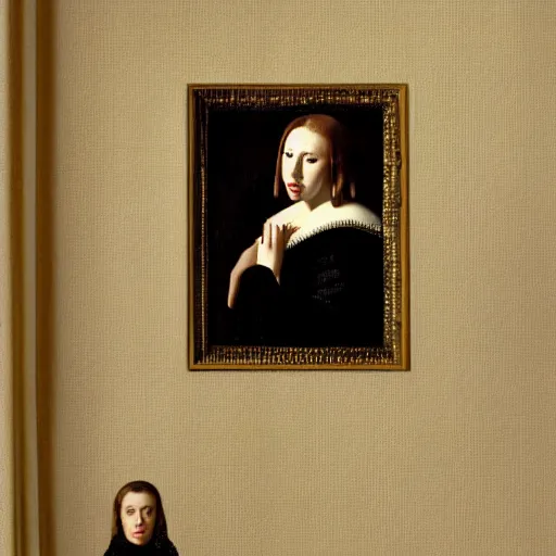 Image similar to A portrait of Scarlett Johansson painted by Johannes Vermeer