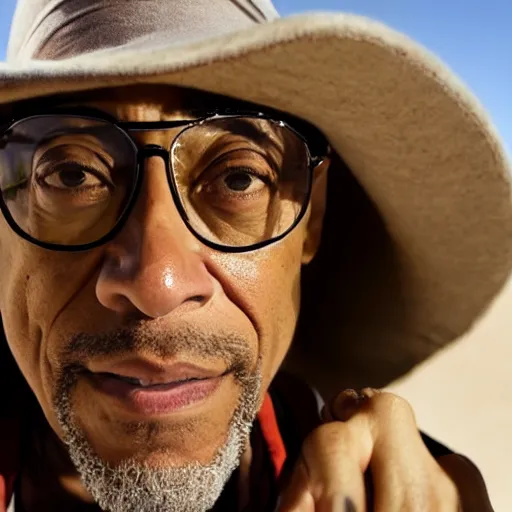 Prompt: giancarlo esposito taking a selfie in the desert, hd 4 k photo