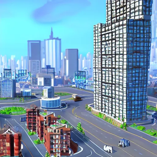 Image similar to asymmetrical sim city building videogame