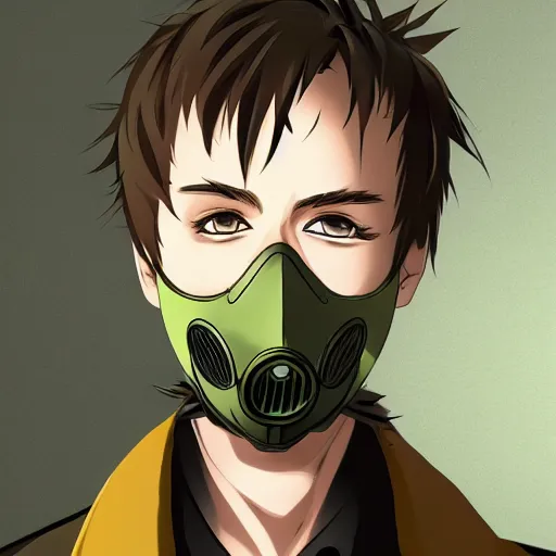 Image similar to portrait of gas mask jesse pinkman, anime fantasy illustration by tomoyuki yamasaki, kyoto studio, madhouse, ufotable, comixwave films, trending on artstation