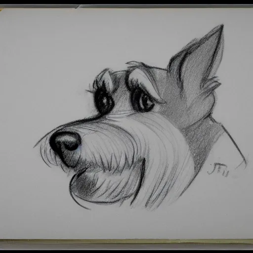 Image similar to milt kahl pencil sketch of happy mini schnauzer