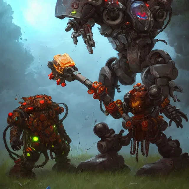 Image similar to druid destroys robots, artstation