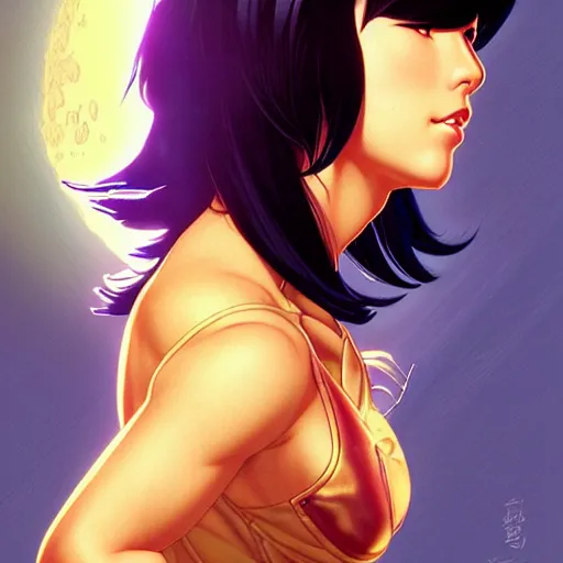 Image similar to head and shoulders portrait of Motoko Kusanagi, Starcraft illustration, medium shot, intricate, elegant, highly detailed, digital art, ffffound, art by gil elvgren and JC Leyendecker and sachin teng