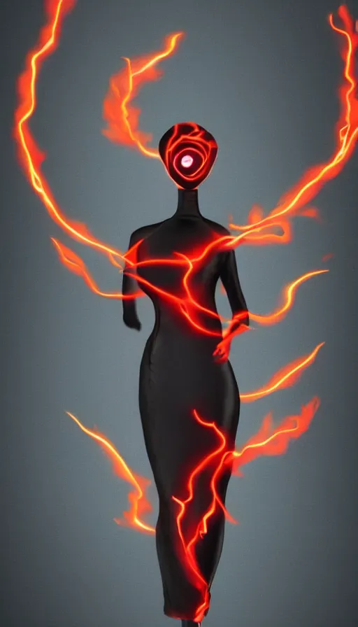 Prompt: Woman made of black flames, wearing a strict business suit, with no face, with glowing red eyes, with a red halo over her head, with red halo glowing out of her wrists, looking off to the side, growing out of a giant rose, rose petals flying in the wind, fantasy, tragic, tense, digital painting, artstation, indieground, concept art, sharp focus, by Annie Swynnerton and Nicholas Roerich, madness combat, strong dramatic cinematic lighting , blood red sky, grey skin, smooth, sharp focus, extremely detailed, illustration, Godmachine, alphonse mucha''