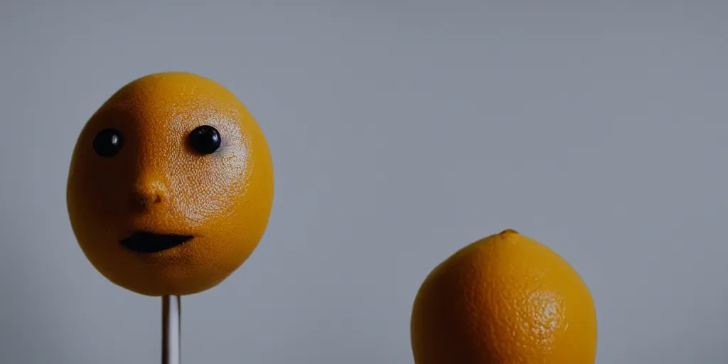 Image similar to a cinematic film still of a claymation stop motion film starring anthropomorphic lemons, shallow depth of field, 8 0 mm, f 1. 8