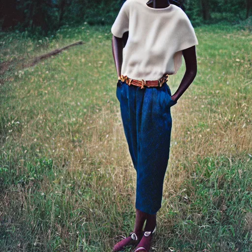 Image similar to realistic photoshooting for a new aime leon dore lookbook, color film photography, portrait of a beautiful woman, in style of Bolade Banjo, 35mm,