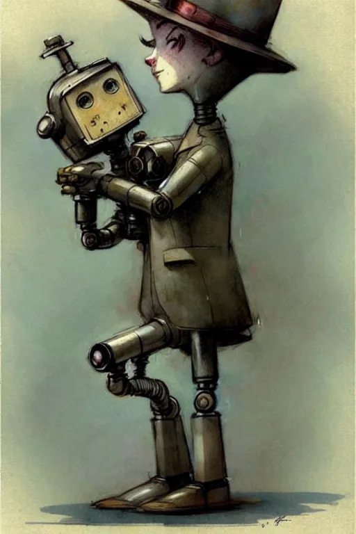 Image similar to (((((1950s robot detective. muted colors.))))) by Jean-Baptiste Monge !!!!!!!!!!!!!!!!!!!!!!!!!!!