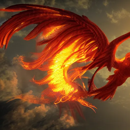 Image similar to flaming phoenix, volumetric lighting, intricate, detailed