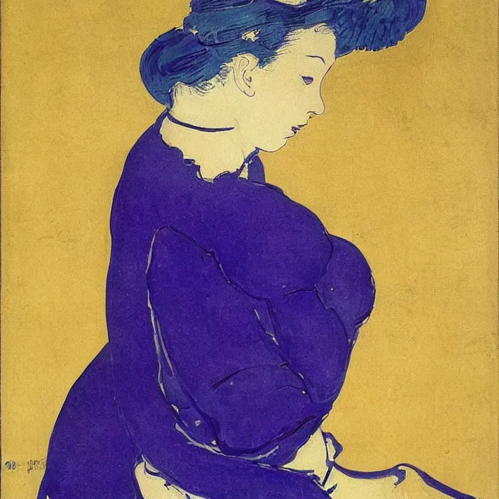 Image similar to blonde woman with scorpion. violet, cobalt blue, cherry red. henri de toulouse - lautrec, utamaro, matisse