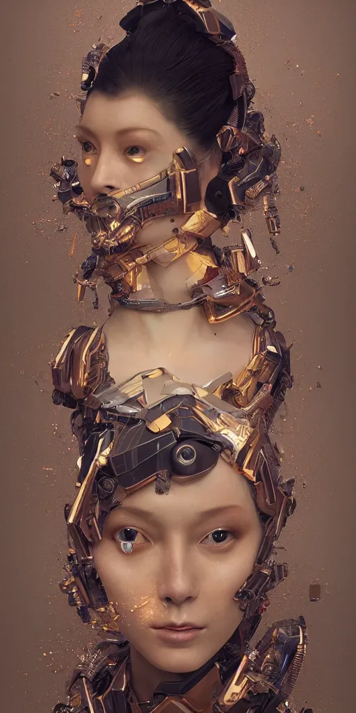 Image similar to portrait of a futuristic geisha cyborg, kintsugi, modern fine art, fractal, intricate, elegant, highly detailed, digital photography, subsurface scattering, by jheronimus bosch and greg rutkowski,