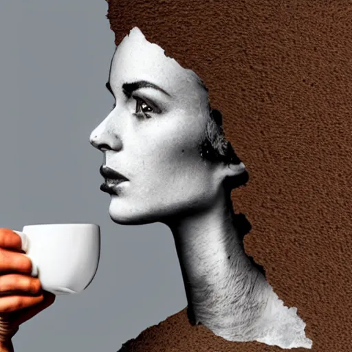 Image similar to a person with cup of coffee for a head, surreal, intricate,