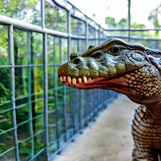 Prompt: baby in the alligator enclosure