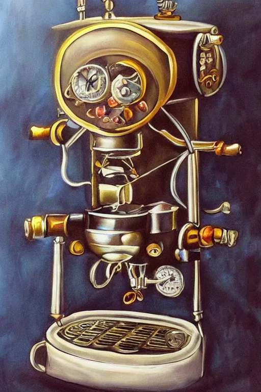 Prompt: steampunk espresso machine painting