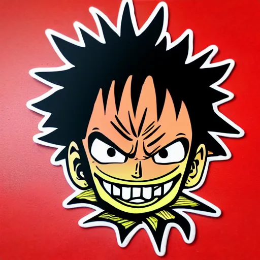 Image similar to die cut sticker, luffy gear 4, splatter paint on paper