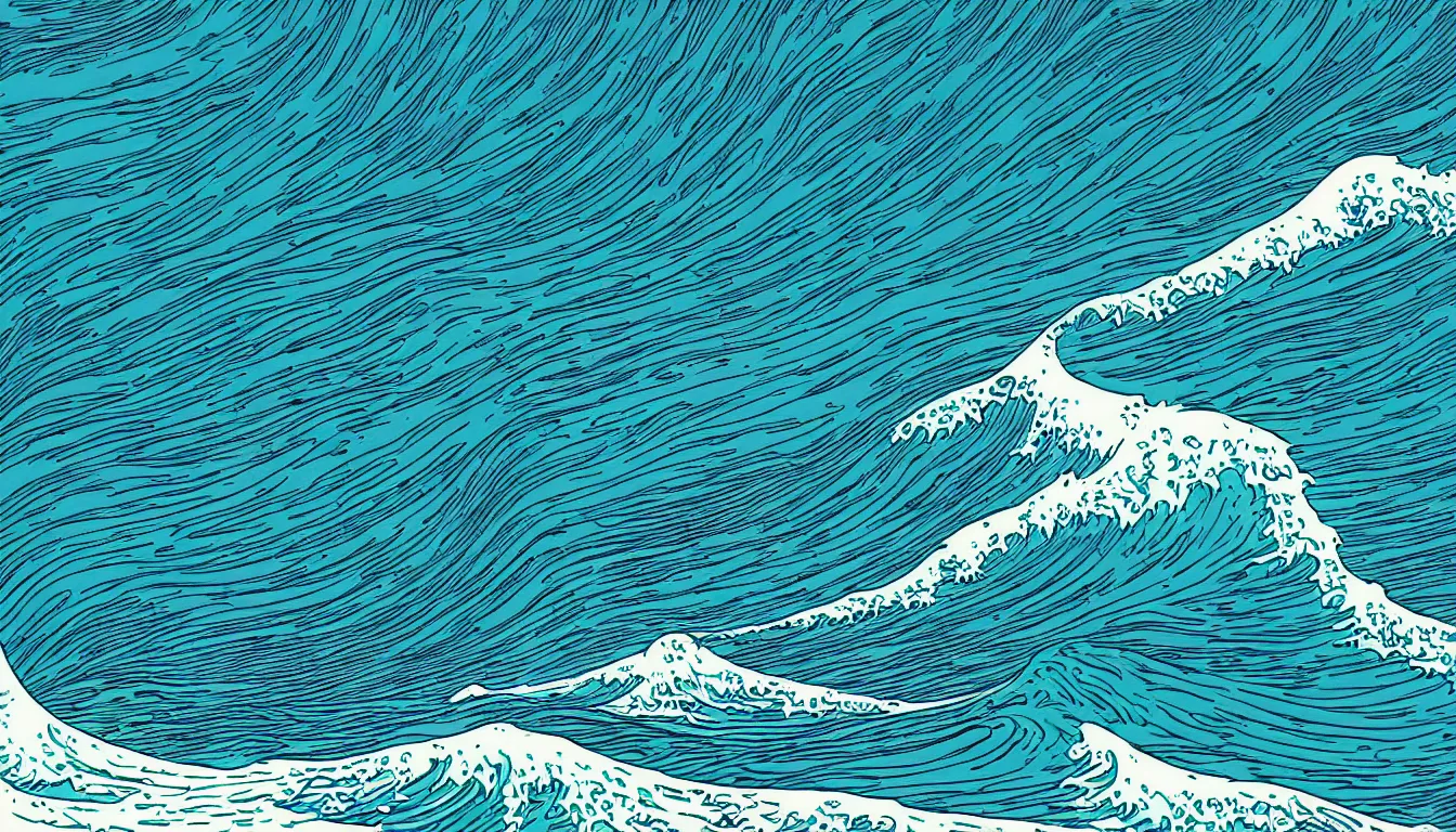 Image similar to ocean wave, land in sight by Kilian Eng, minimalist, detailed