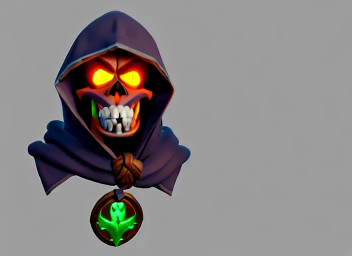 Image similar to cloaked skull, stylized stl, 3 d render, activision blizzard style, hearthstone style, crash bandicoot artstyle