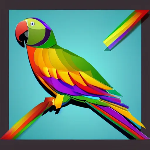 Prompt: 2 dimensional, vector, low poly, rainbow parrot icon, black background, cgsociety