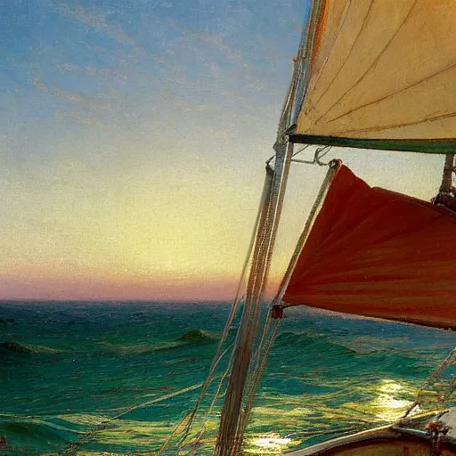 Prompt: detailed wide shot of classic sailboat on the mediterranean sea, spring light, painting by gaston bussiere, craig mullins, j. c. leyendecker