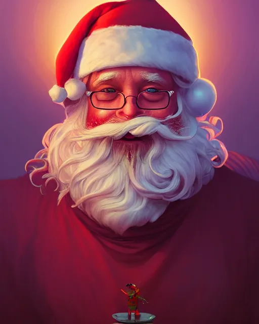 Image similar to highly detailed surreal vfx portrait of a candypunk santa, stephen bliss, unreal engine, greg rutkowski, loish, rhads, beeple, makoto shinkai and lois van baarle, ilya kuvshinov, rossdraws, tom bagshaw, alphonse mucha, global illumination, detailed and intricate environment