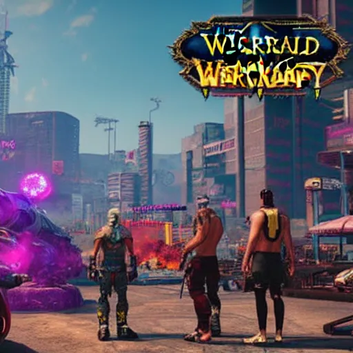 Prompt: hazy days of summer in Cyberpunk 2077 and World of Warcraft