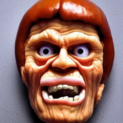 Image similar to a jack o onion with willem dafoe's face carved on it, highly detailed