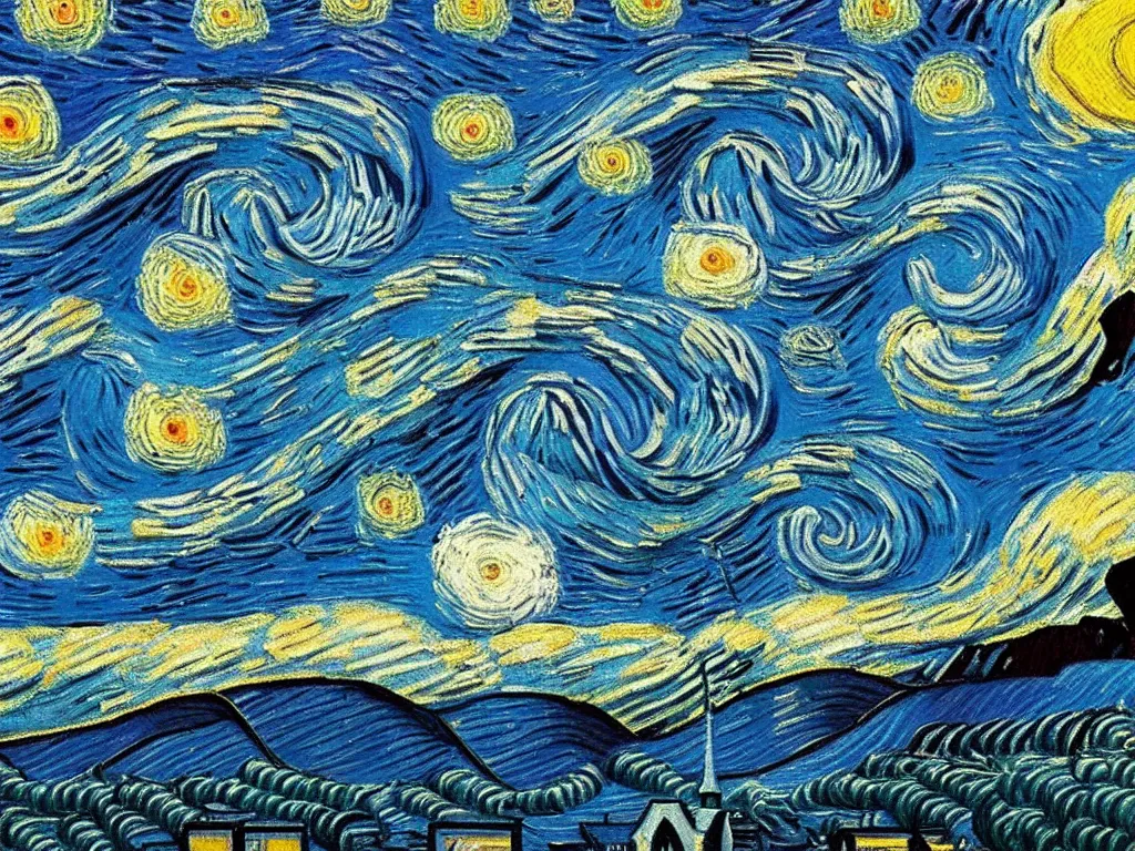 Prompt: inverted van gogh starry night