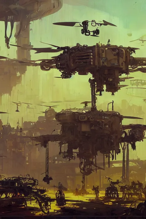 Prompt: dieselpunk concept art of a mechanised farm with drones and mechas working on it, grimy, gritty, dieselpunk trending on artstation, award winning painting, cgi, art by john berkey and anton fadeev and john howe and simon stalenhag