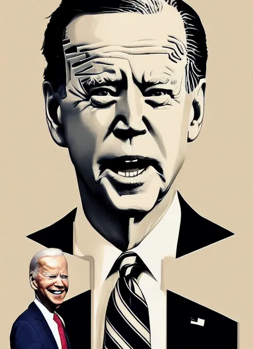 Image similar to biden, steve buscemi portrays united states president joe biden, minimalist movie poster, theatrical poster, fan art, digital art, trending on artstation