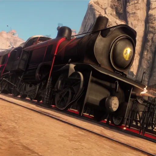 Image similar to futuristic sleek steam locomotive in red dead redemption 2