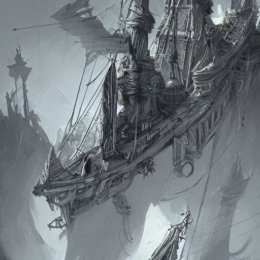 Image similar to Fantasy pirate ship, Dynamic lighting, cinematic, establishing shot, extremely high detail, foto realistic, cinematic lighting, pen and ink, intricate line drawings, post processed, concept art, artstation, matte painting, style by Raphael Lacoste, Eddie Mendoza