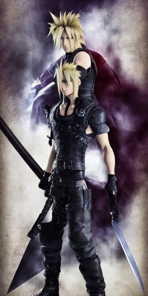 Image similar to cloud strife poster. 3 d. highres