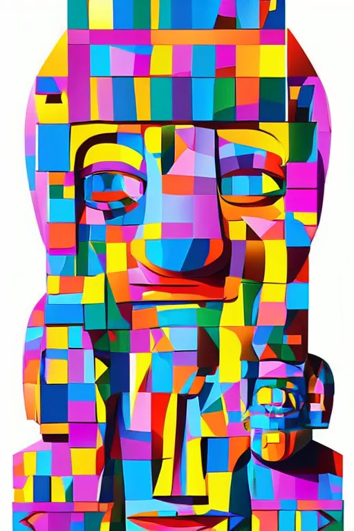 Image similar to cubist moai statue cutout digital illustration cartoon colorful beeple