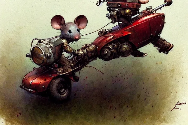 Image similar to adventurer ( ( ( ( ( 1 9 5 0 s retro future robot mouse explorer vehical. muted colors. ) ) ) ) ) by jean baptiste monge!!!!!!!!!!!!!!!!!!!!!!!!! chrome red