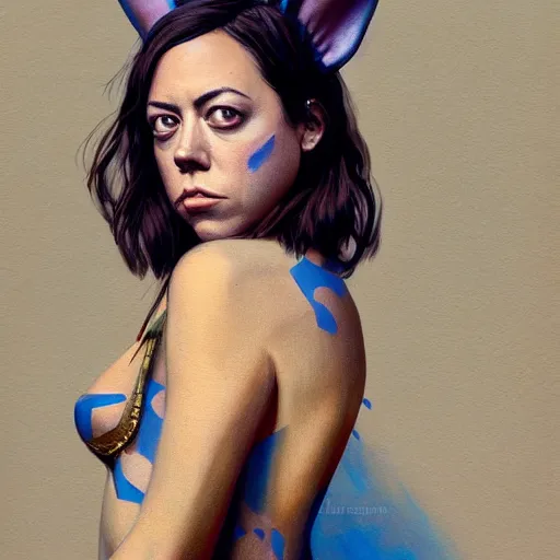 Prompt: detailed painting of aubrey plaza wearing a playboy bunny outfit, really large bust, intricate features, 8 k, by greg rutkowski, artgerm, derelict schoolyard.