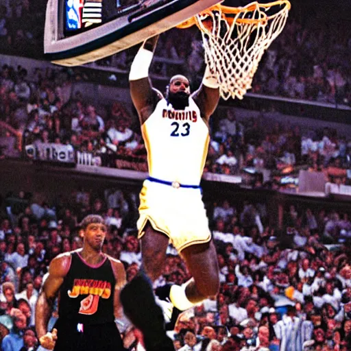 Image similar to baby lebron james dunking in the nba