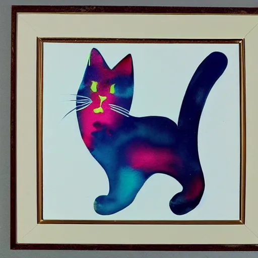 Image similar to Cat. Watercolor, sprayed through stencils and brushed, on paper mounted on board inscribed by the artist.