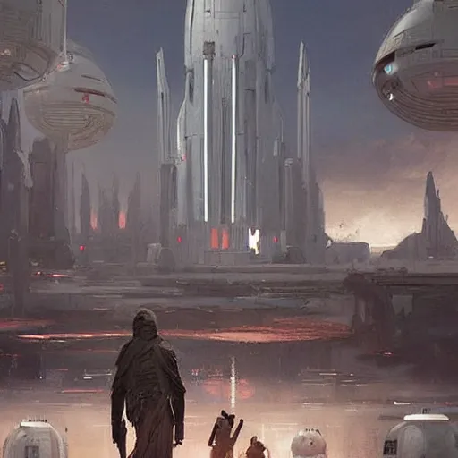 Image similar to star wars concept art by greg rutkowski, a big city with post - modern architecture, sharp foccus, cinematic ilumination, nostalgic atmosphere.